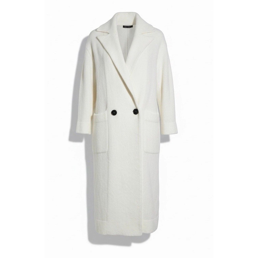 NWT Trish Scully Double Breasted Sweater Coat White Maxi Long Warm Fuzzy Cozy